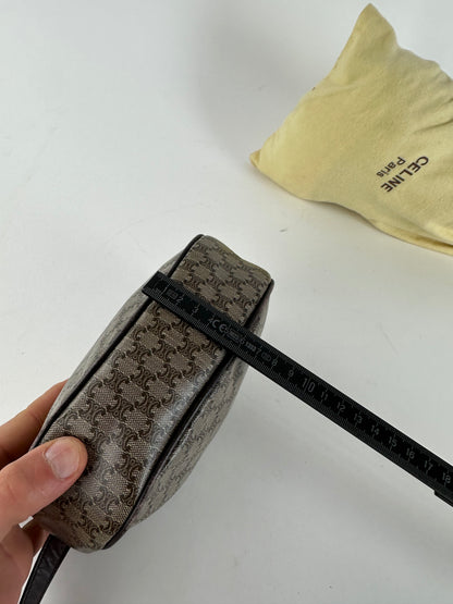 Vintage Celine Macadam Canvas Camera Crossbody Bag Dark Brown
