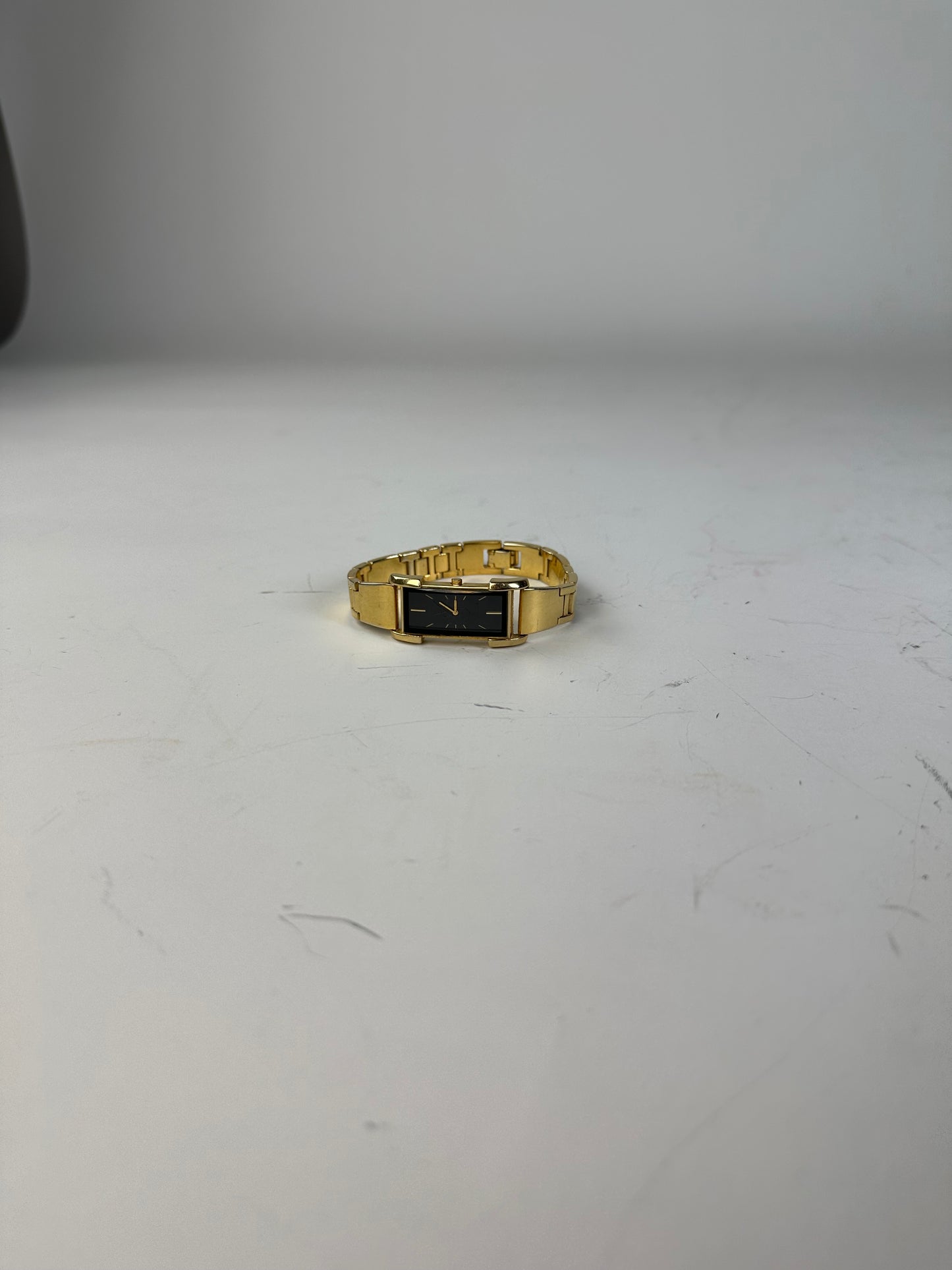Vintage Saint Laurent Bracelet Watch Gold Black Dial