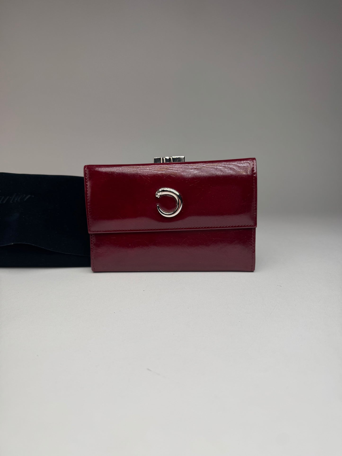 Vintage Cartier Panthere Patent Leather Wallet Burgundy