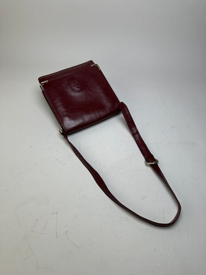 Vintage Cartier Leather Shoulder Bag Burgundy Silver