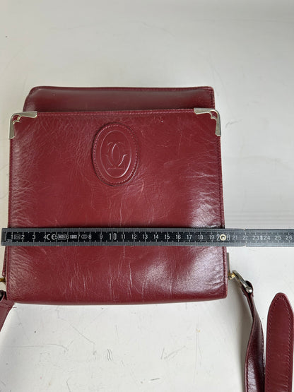 Vintage Cartier Leather Shoulder Bag Burgundy Silver