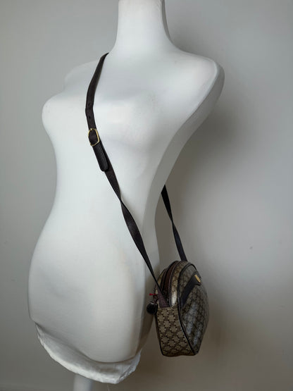 Vintage Celine Macadam Canvas Camera Crossbody Bag Dark Brown