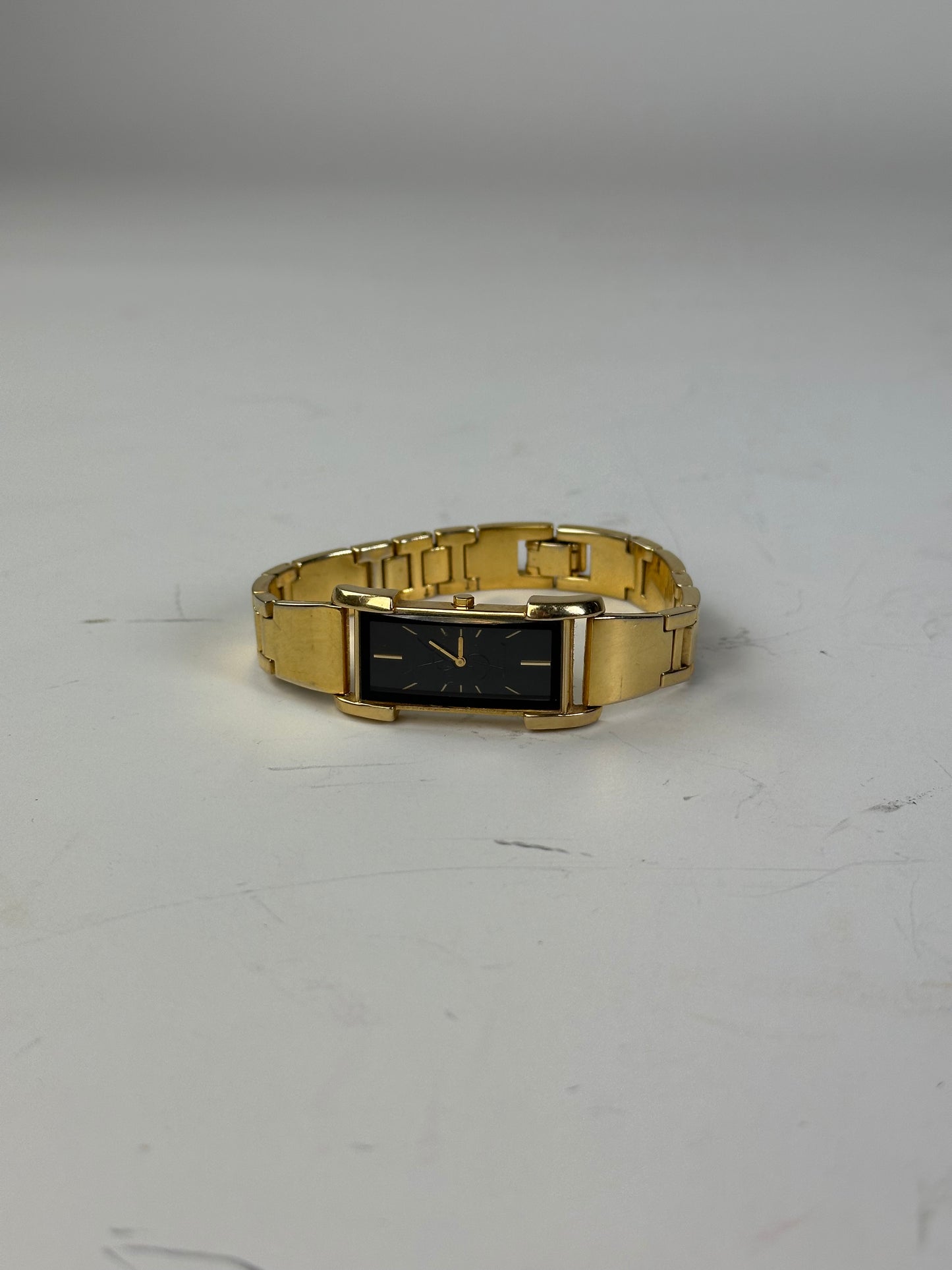 Vintage Saint Laurent Bracelet Watch Gold Black Dial