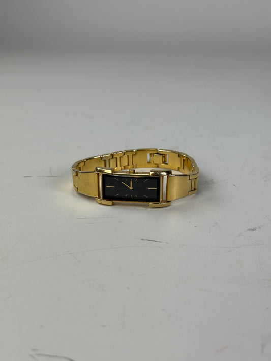 Vintage Saint Laurent Bracelet Watch Gold Black Dial
