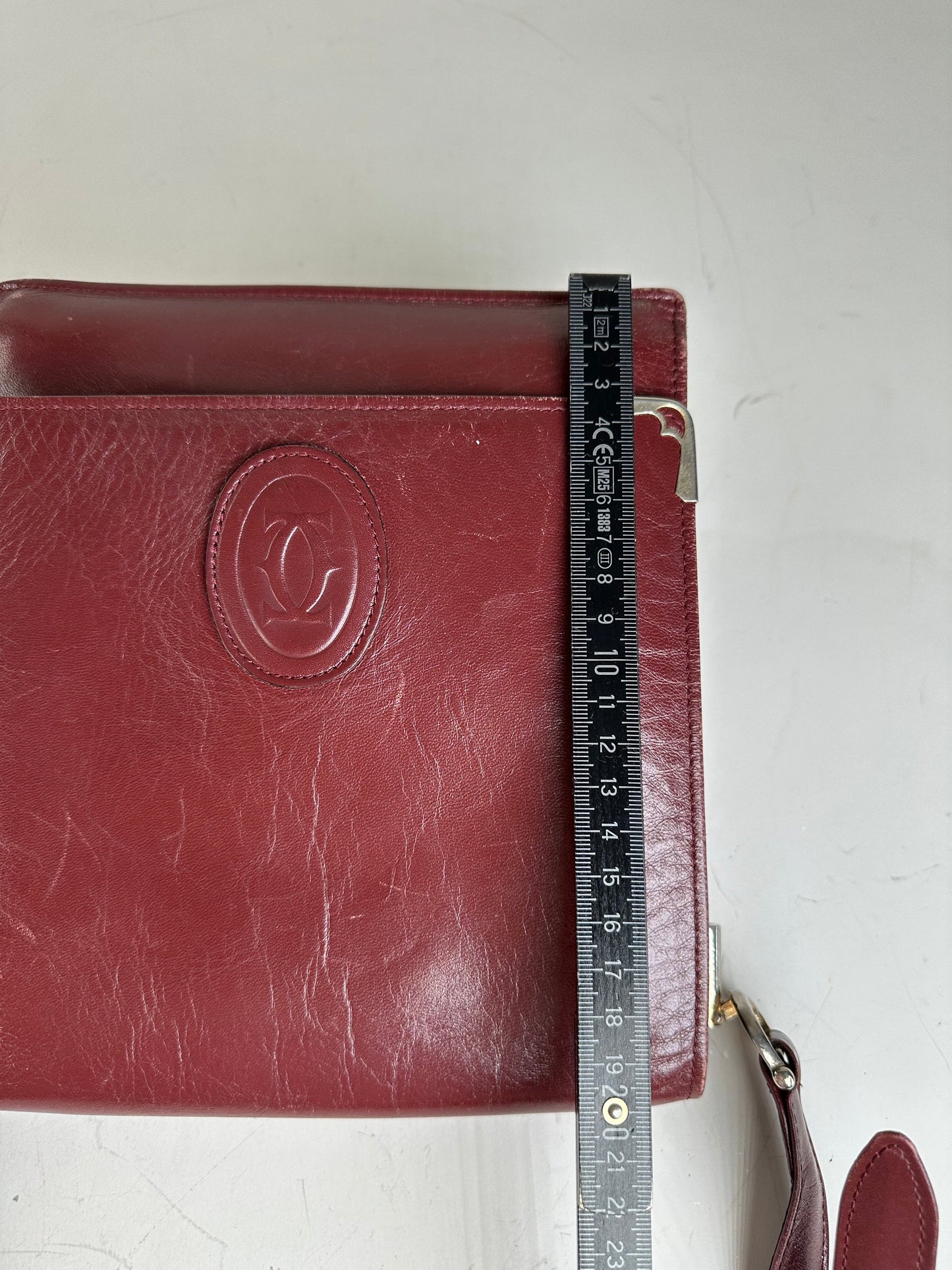 Vintage Cartier Leather Shoulder Bag Burgundy Silver