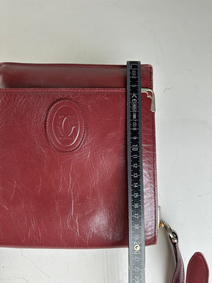 Vintage Cartier Leather Shoulder Bag Burgundy Silver