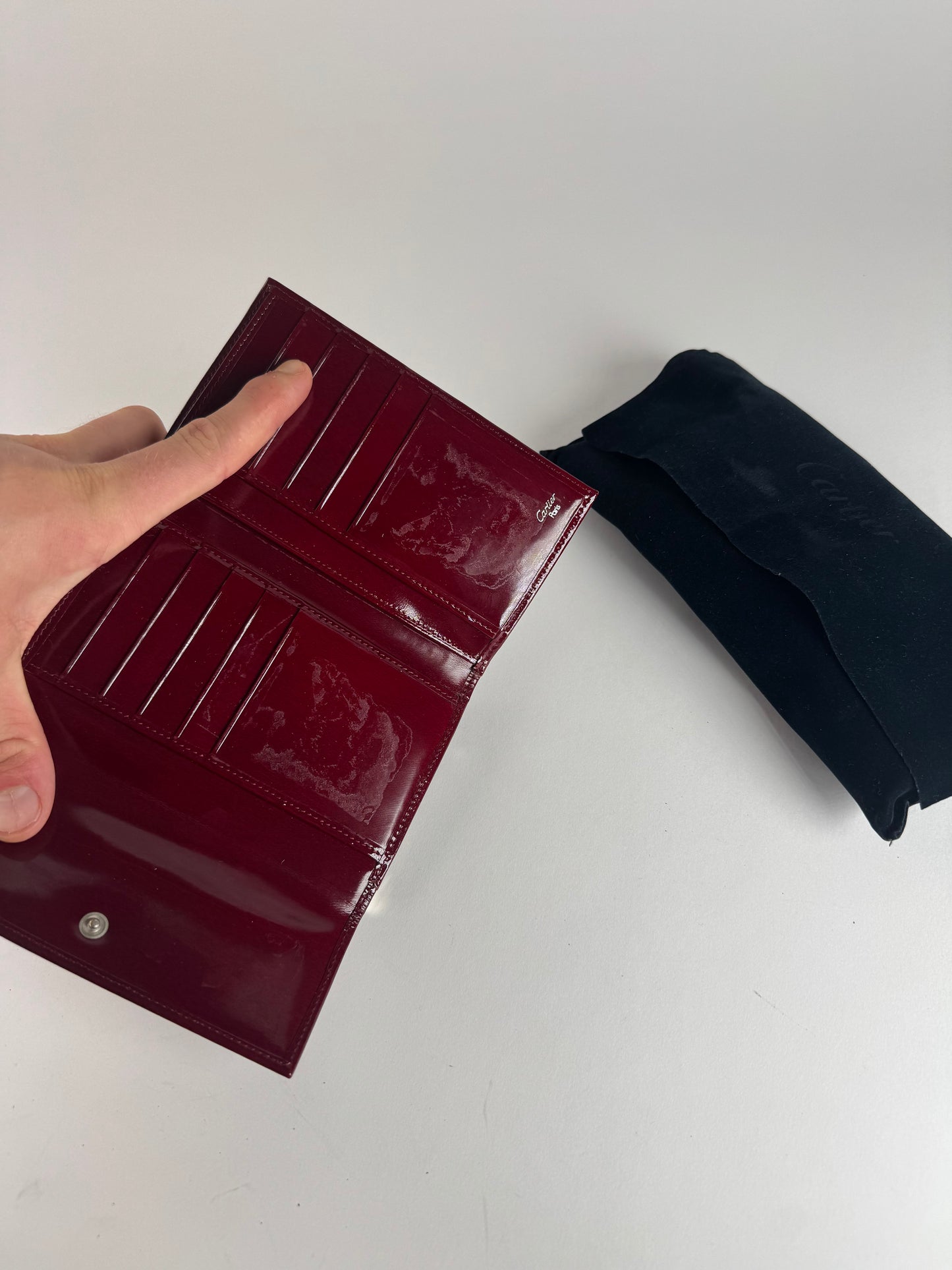 Vintage Cartier Panthere Patent Leather Wallet Burgundy