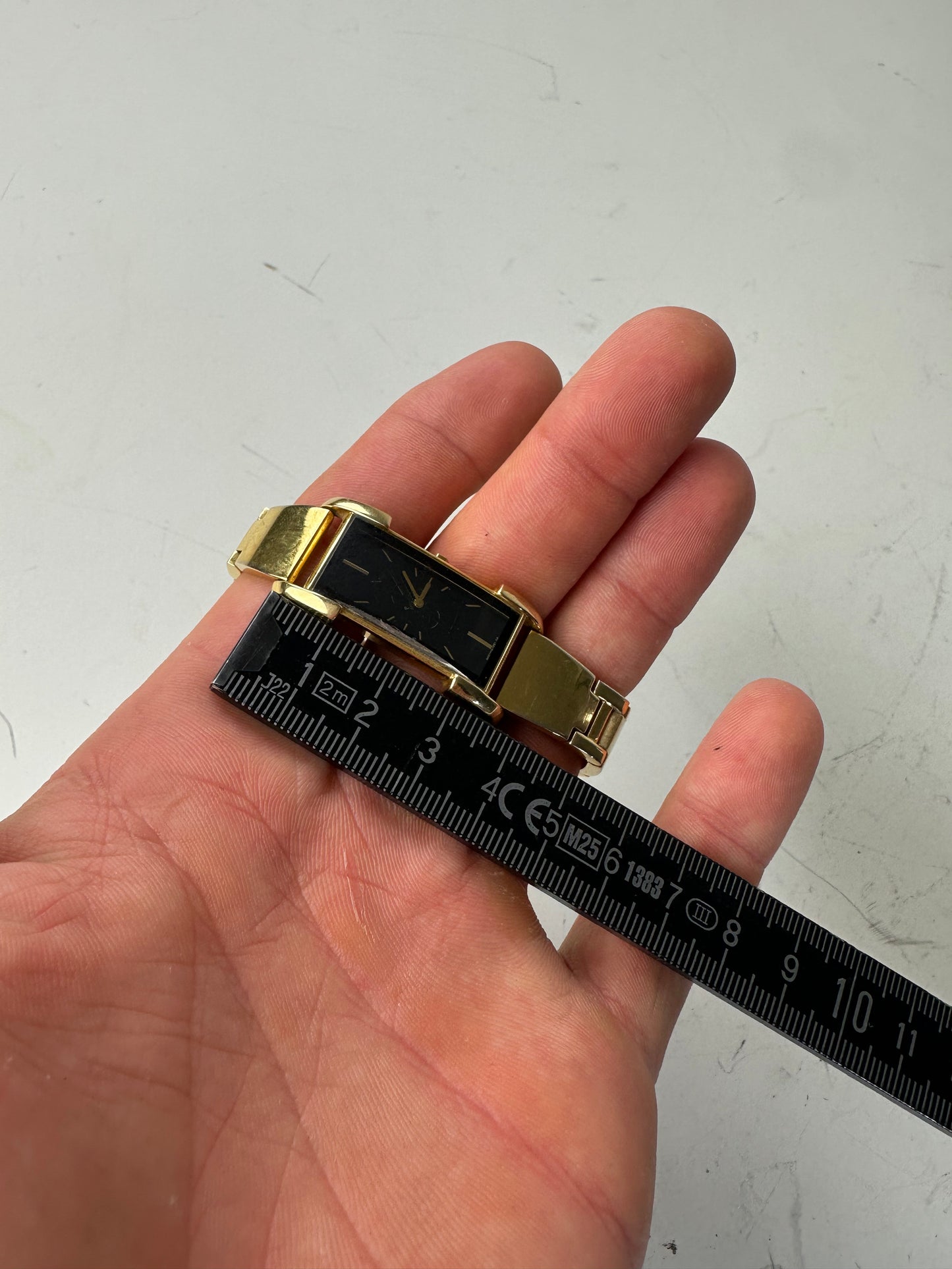 Vintage Saint Laurent Bracelet Watch Gold Black Dial