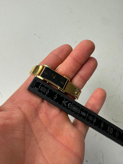 Vintage Saint Laurent Bracelet Watch Gold Black Dial