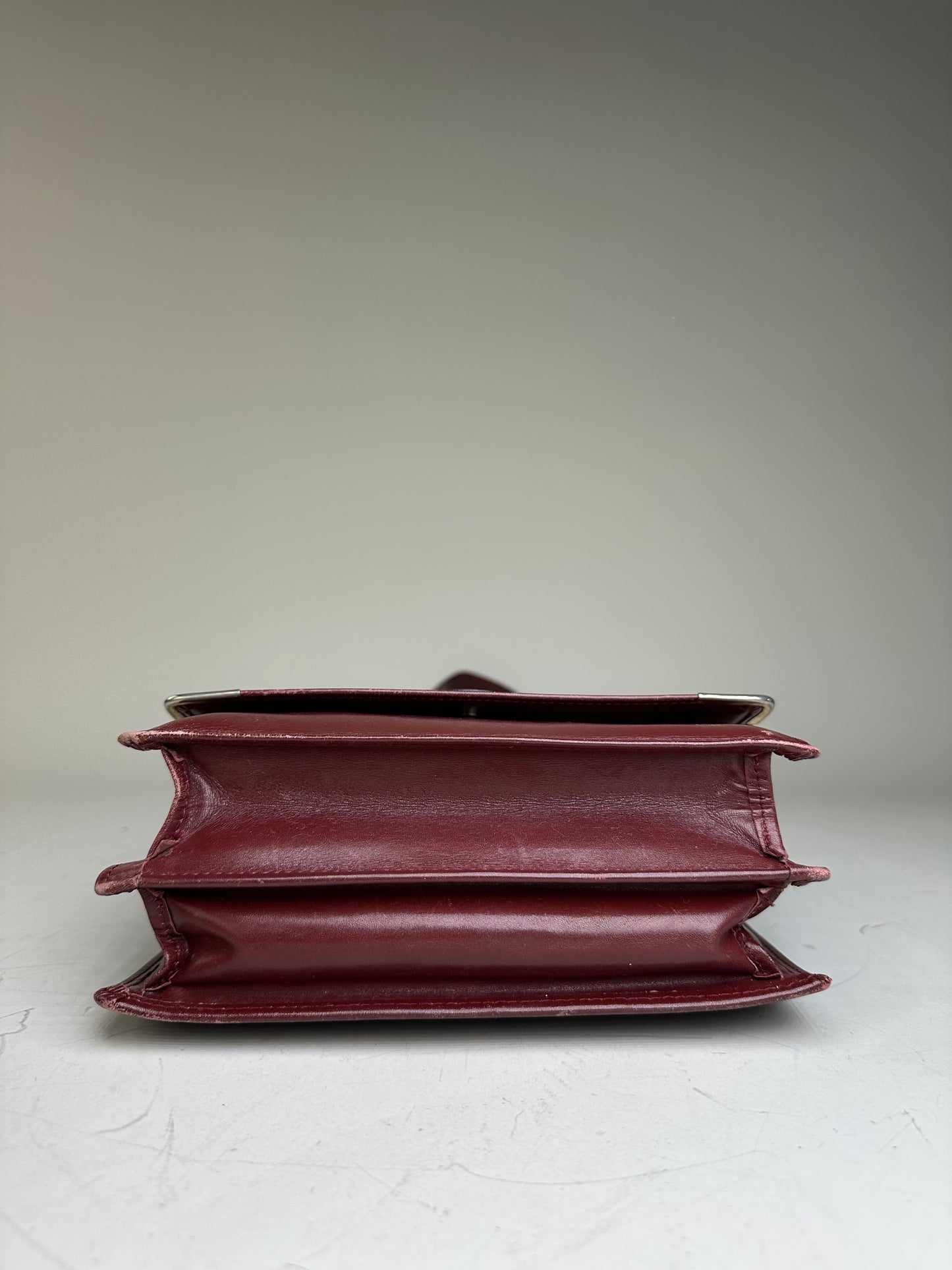 Vintage Cartier Leather Shoulder Bag Burgundy Silver