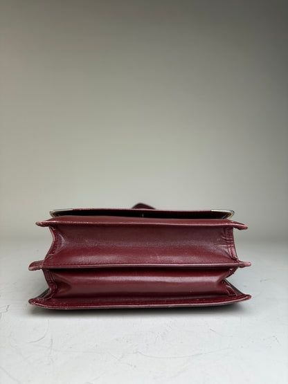 Vintage Cartier Leather Shoulder Bag Burgundy Silver