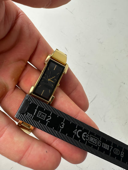 Vintage Saint Laurent Bracelet Watch Gold Black Dial