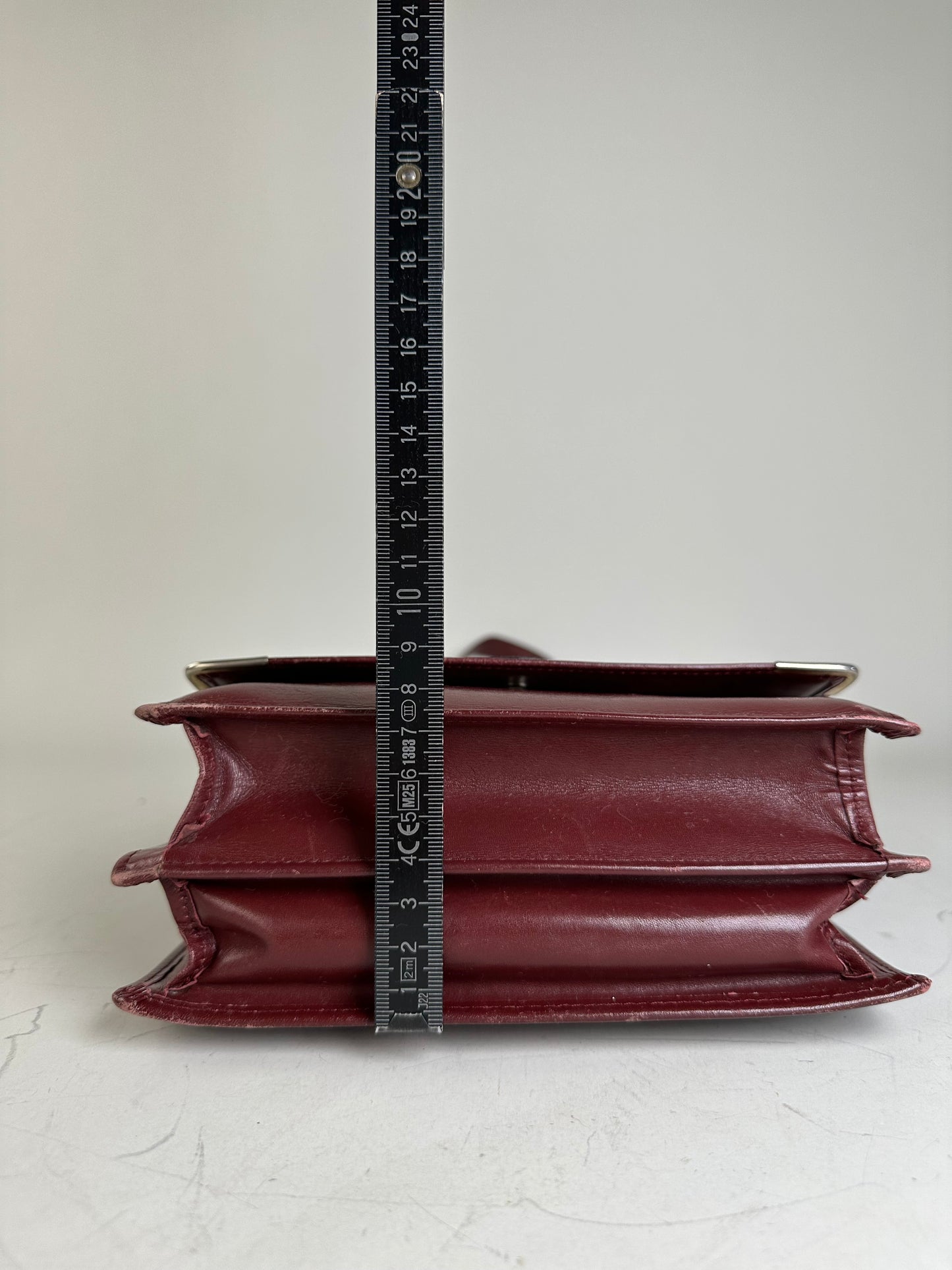 Vintage Cartier Leather Shoulder Bag Burgundy Silver