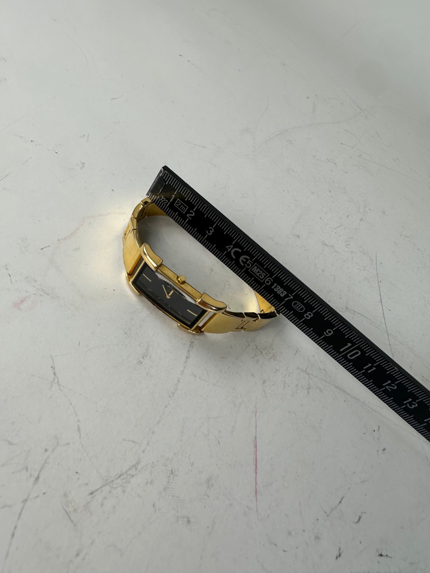 Vintage Saint Laurent Bracelet Watch Gold Black Dial