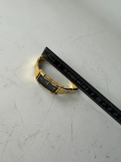 Vintage Saint Laurent Bracelet Watch Gold Black Dial