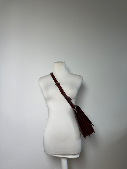 Vintage Cartier Leather Shoulder Bag Burgundy Silver