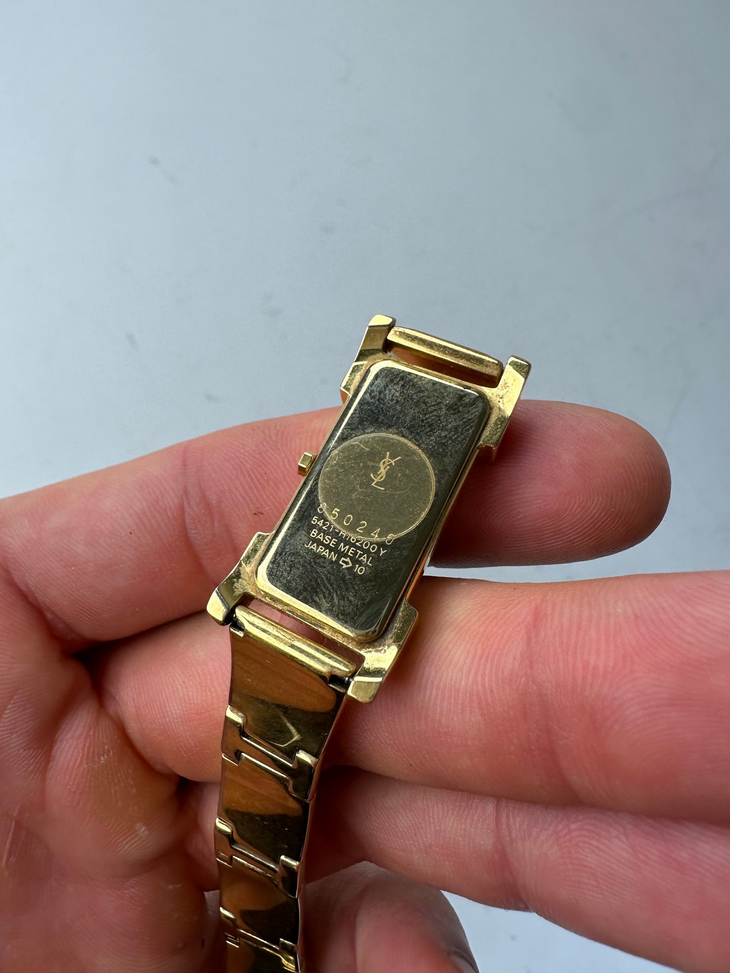 Vintage Saint Laurent Bracelet Watch Gold Black Dial