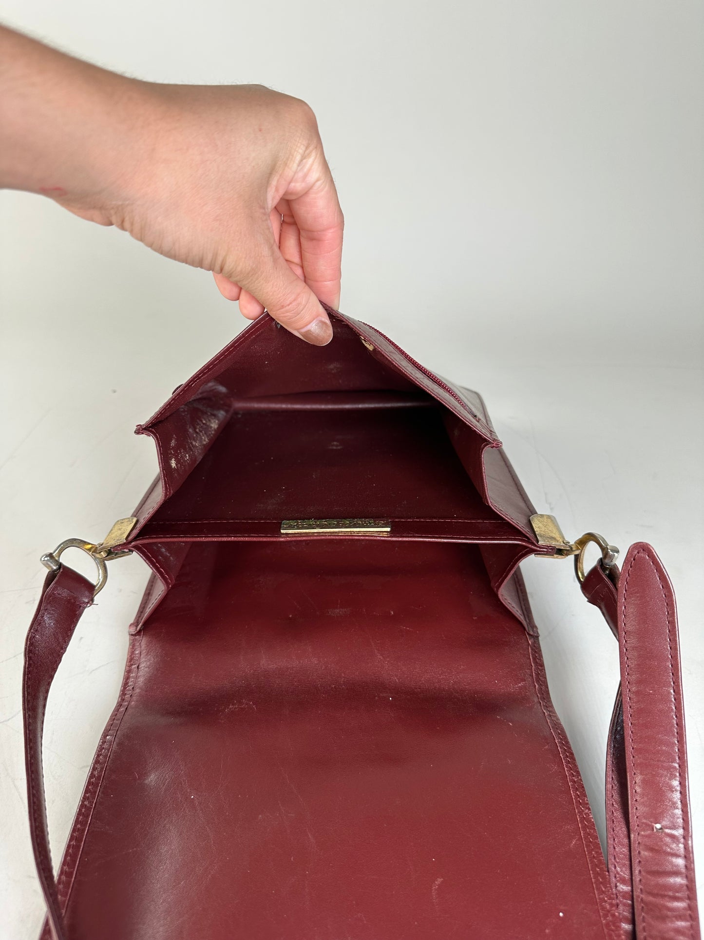 Vintage Cartier Leather Shoulder Bag Burgundy Silver
