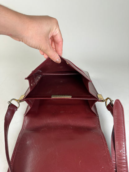 Vintage Cartier Leather Shoulder Bag Burgundy Silver