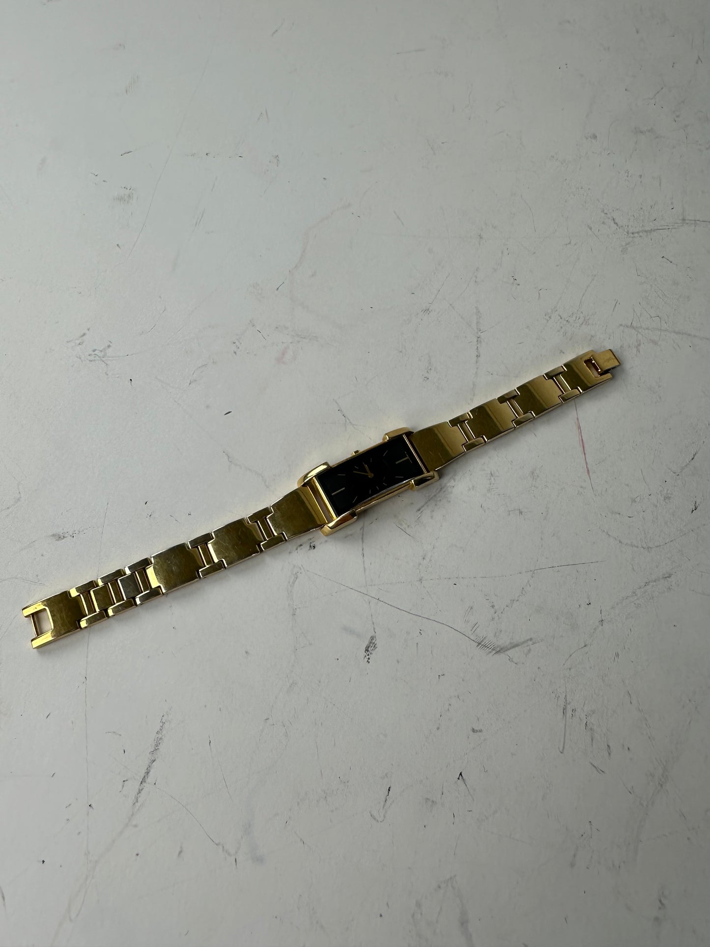 Vintage Saint Laurent Bracelet Watch Gold Black Dial