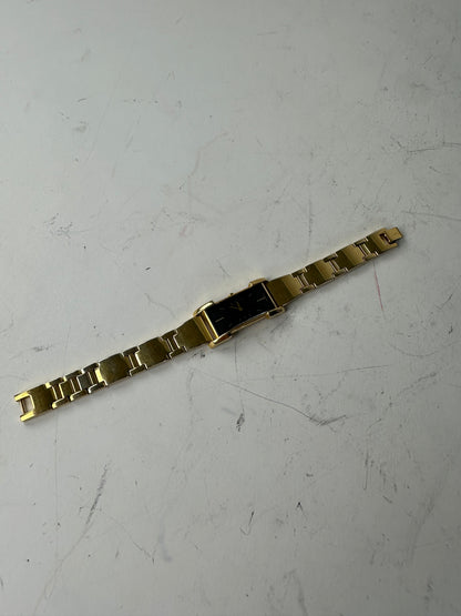 Vintage Saint Laurent Bracelet Watch Gold Black Dial