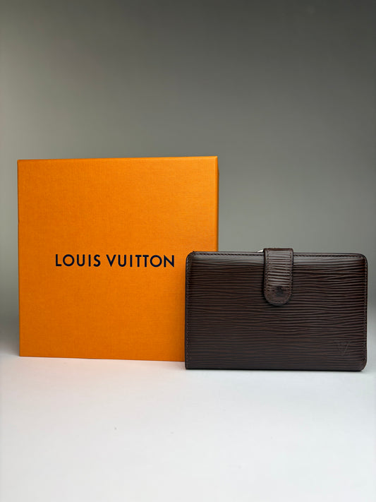 Vintage Louis Vuitton Epi Leather Bifold Wallet Dark Brown Silver