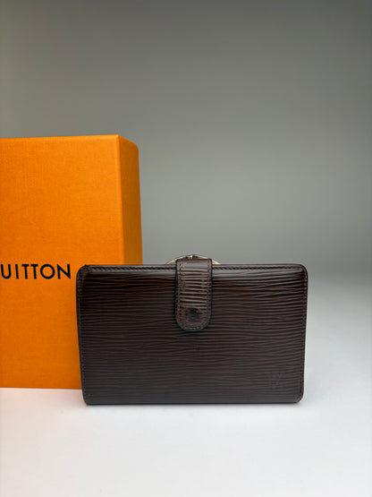 Vintage Louis Vuitton Epi Leather Bifold Wallet Dark Brown Silver