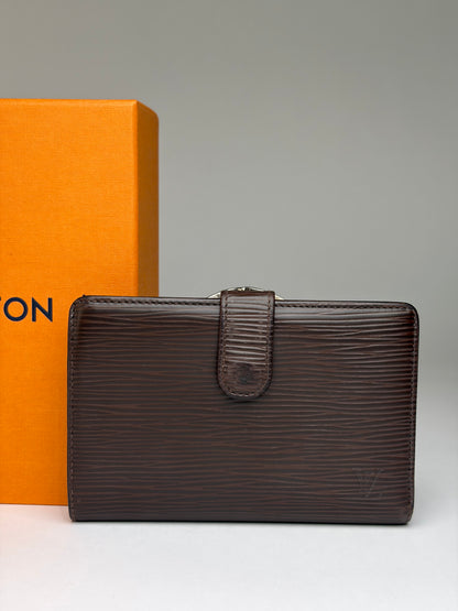Vintage Louis Vuitton Epi Leather Bifold Wallet Dark Brown Silver