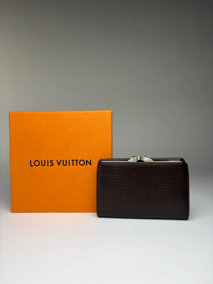Vintage Louis Vuitton Epi Leather Bifold Wallet Dark Brown Silver
