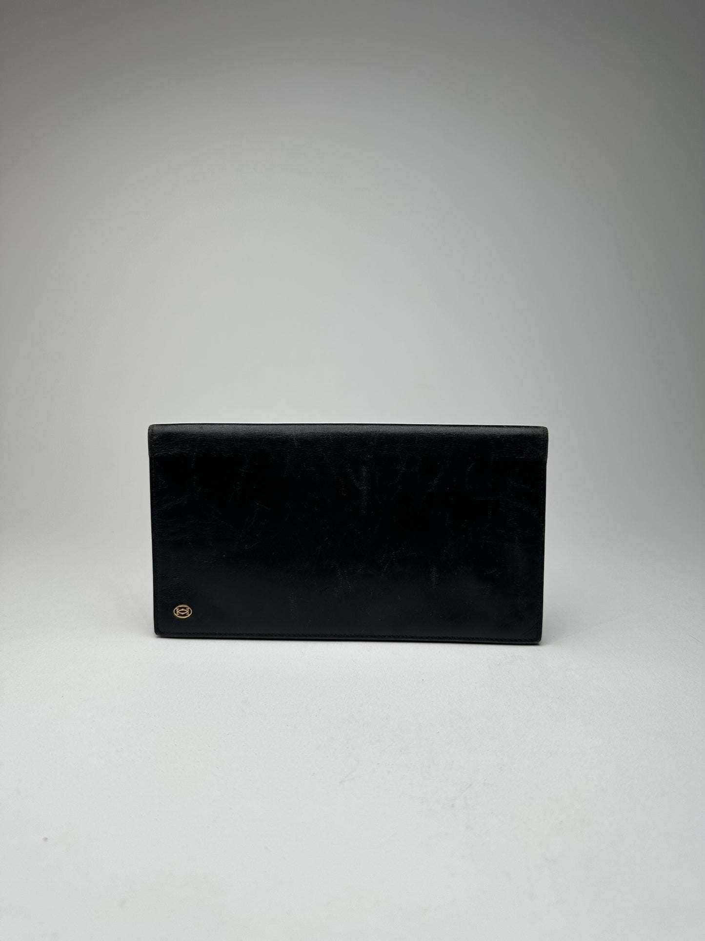 Porte-carte d'identité vintage en cuir verni Cartier noir