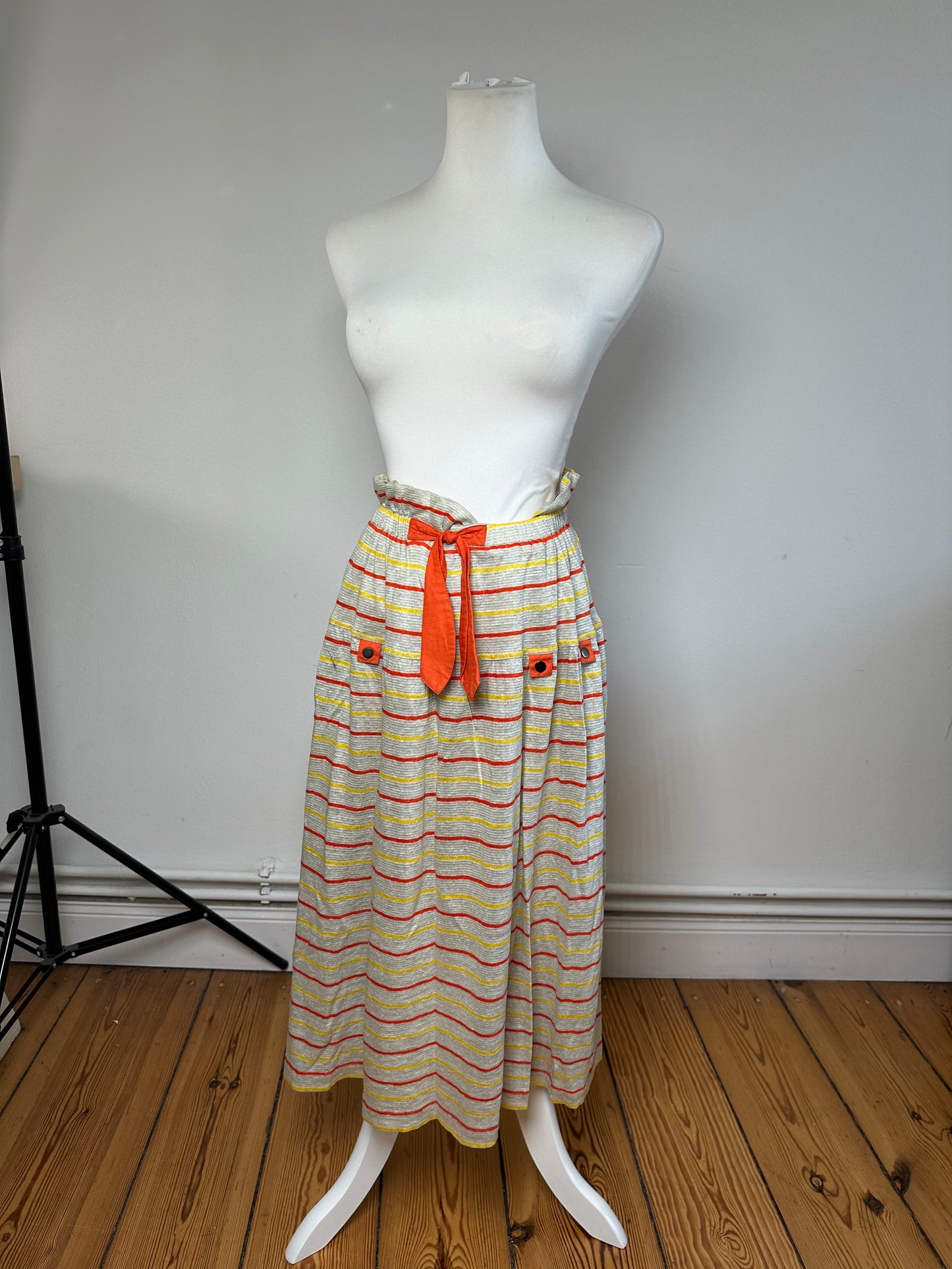 Vintage Dior Sport Striped Knit Midi Skirt Grey