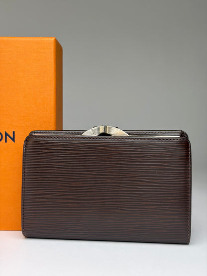 Vintage Louis Vuitton Epi Leather Bifold Wallet Dark Brown Silver