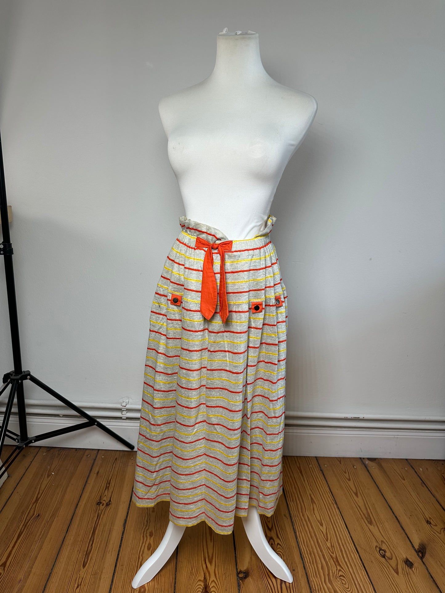 Vintage Dior Sport Striped Knit Midi Skirt Grey