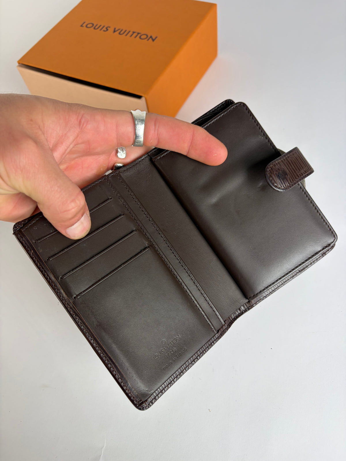 Vintage Louis Vuitton Epi Leather Bifold Wallet Dark Brown Silver