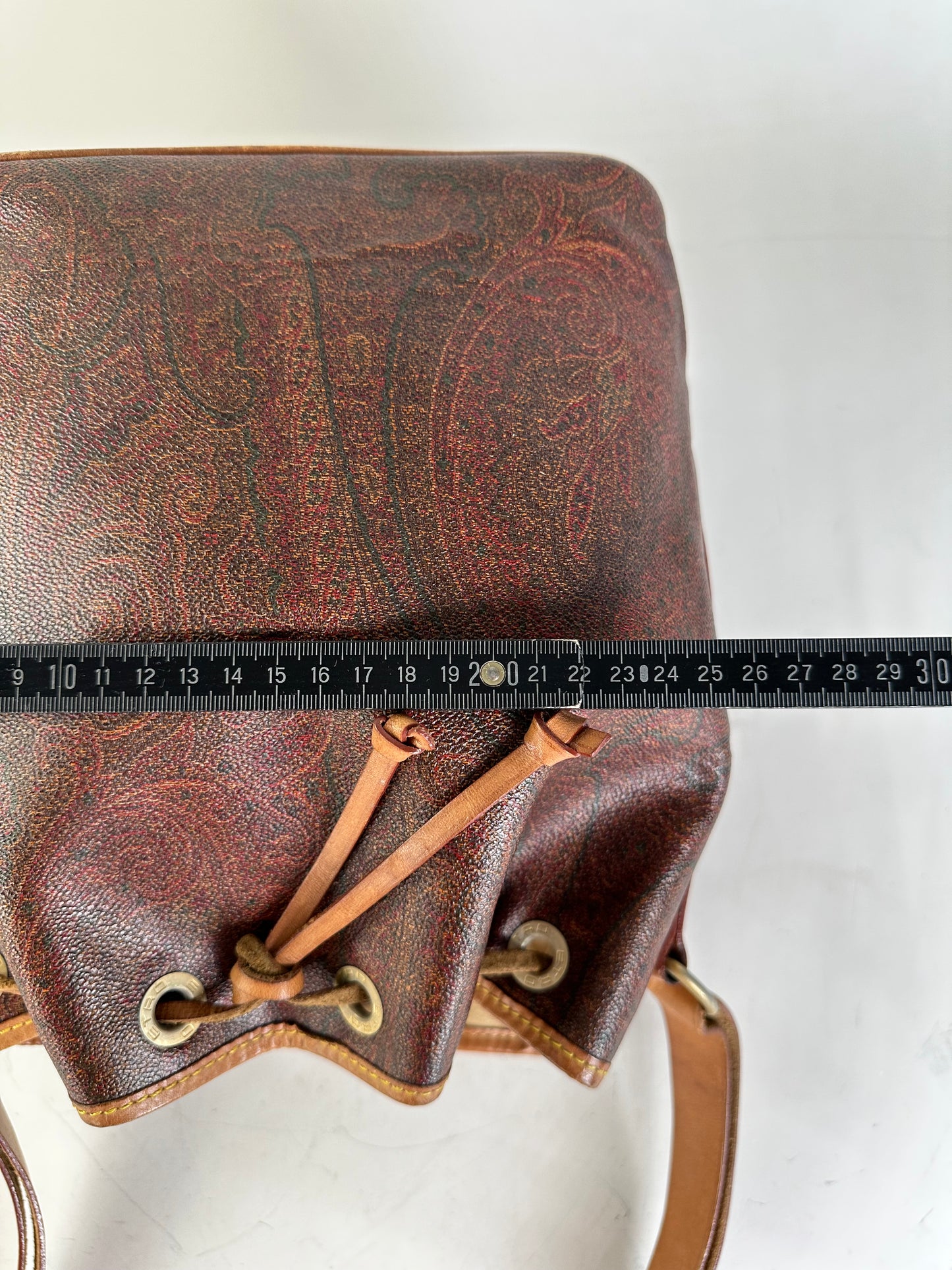 Vintage Etro Paisley Coated Canvas Bucket Bag Burgundy Brown