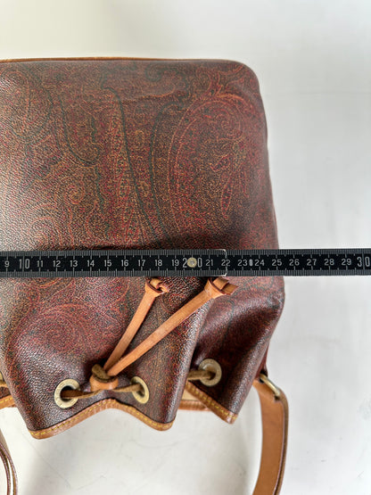 Vintage Etro Paisley Coated Canvas Bucket Bag Burgundy Brown