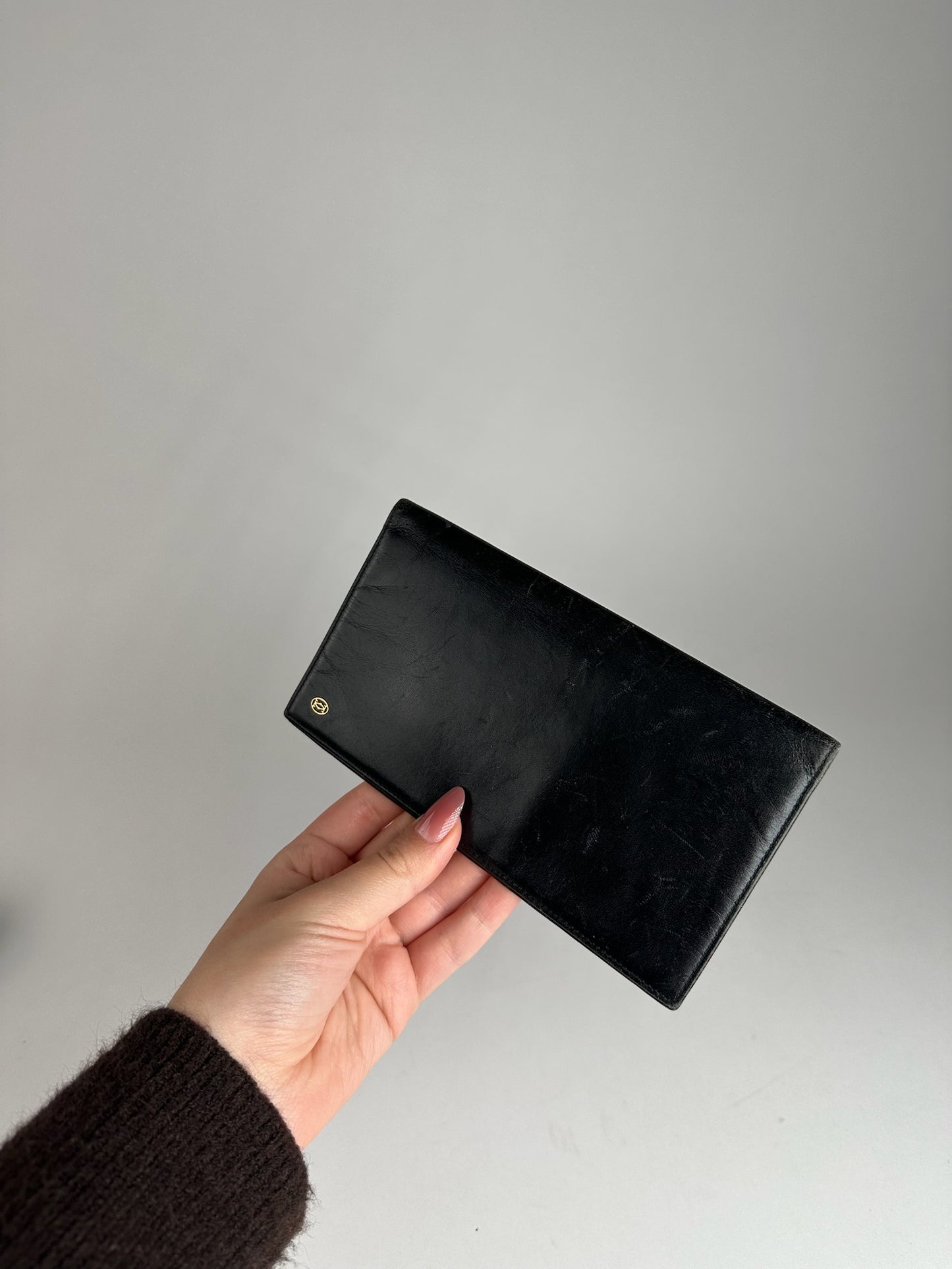 Porte-carte d'identité vintage en cuir verni Cartier noir