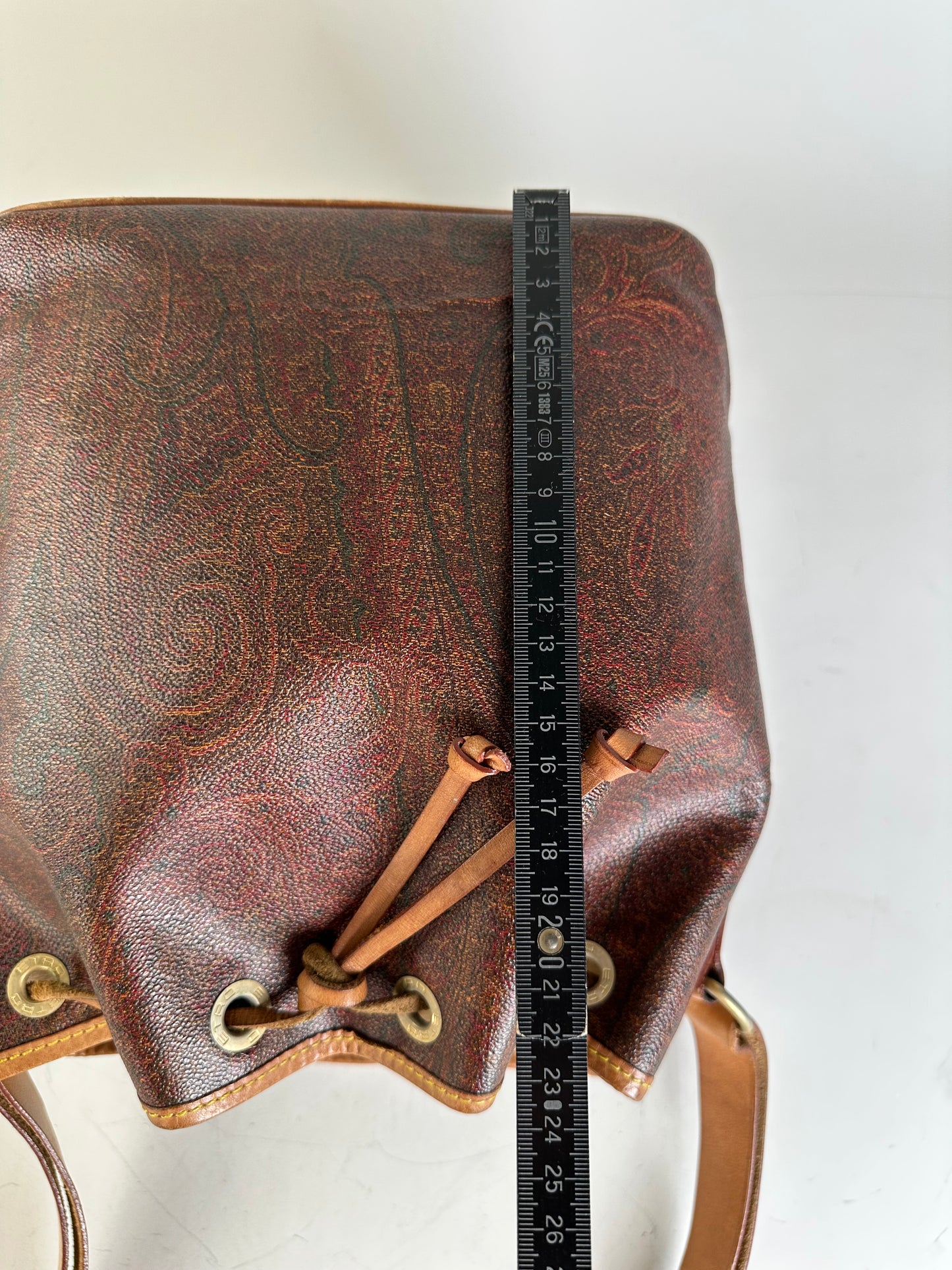 Vintage Etro Paisley Coated Canvas Bucket Bag Burgundy Brown