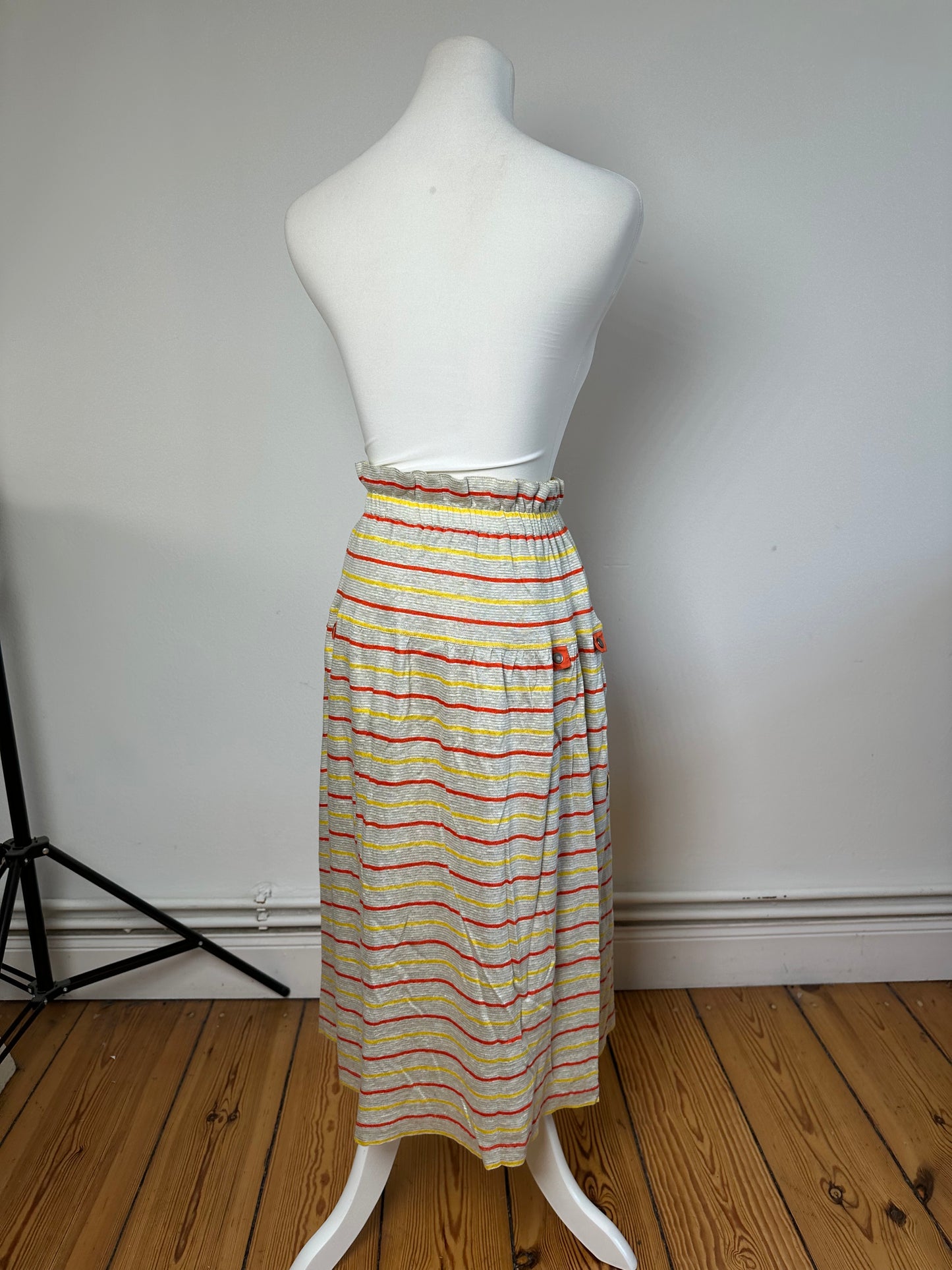 Vintage Dior Sport Striped Knit Midi Skirt Grey