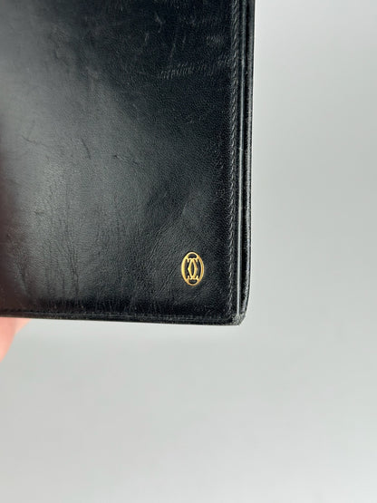 Porte-carte d'identité vintage en cuir verni Cartier noir