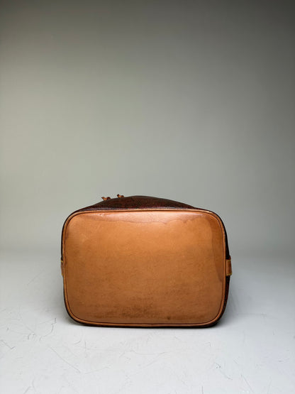Vintage Etro Paisley Coated Canvas Bucket Bag Burgundy Brown