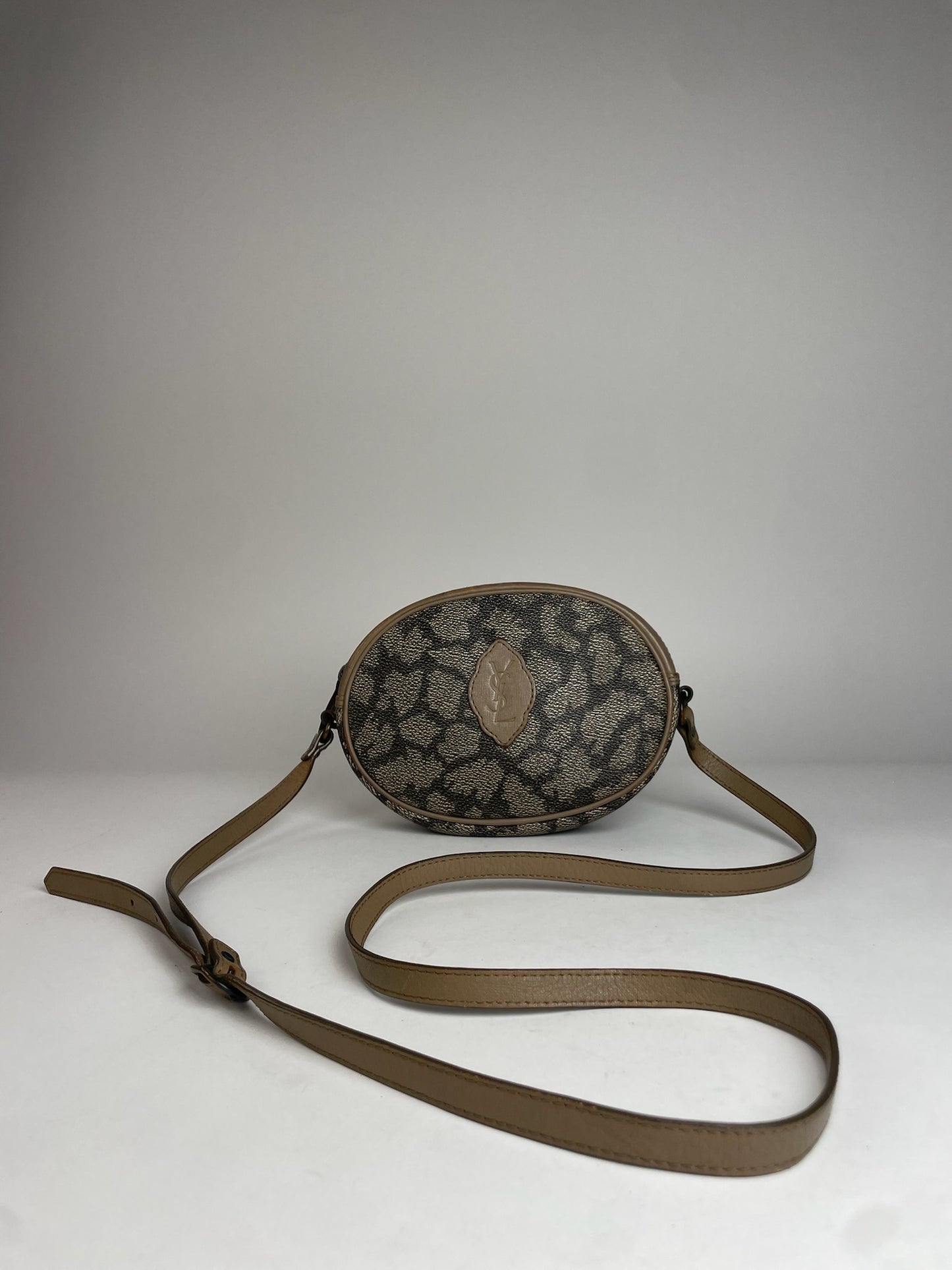 Vintage Yves Saint Laurent Leather Crossbody / Shoulder Bag Grey Black Brown