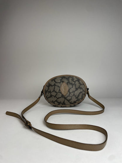 Vintage Yves Saint Laurent Leather Crossbody / Shoulder Bag Grey Black Brown