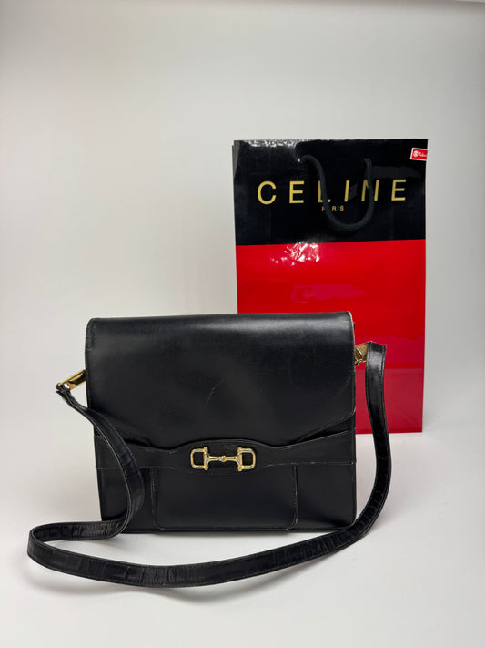 Sac vintage en cuir Céline Paris Triomphe Noir