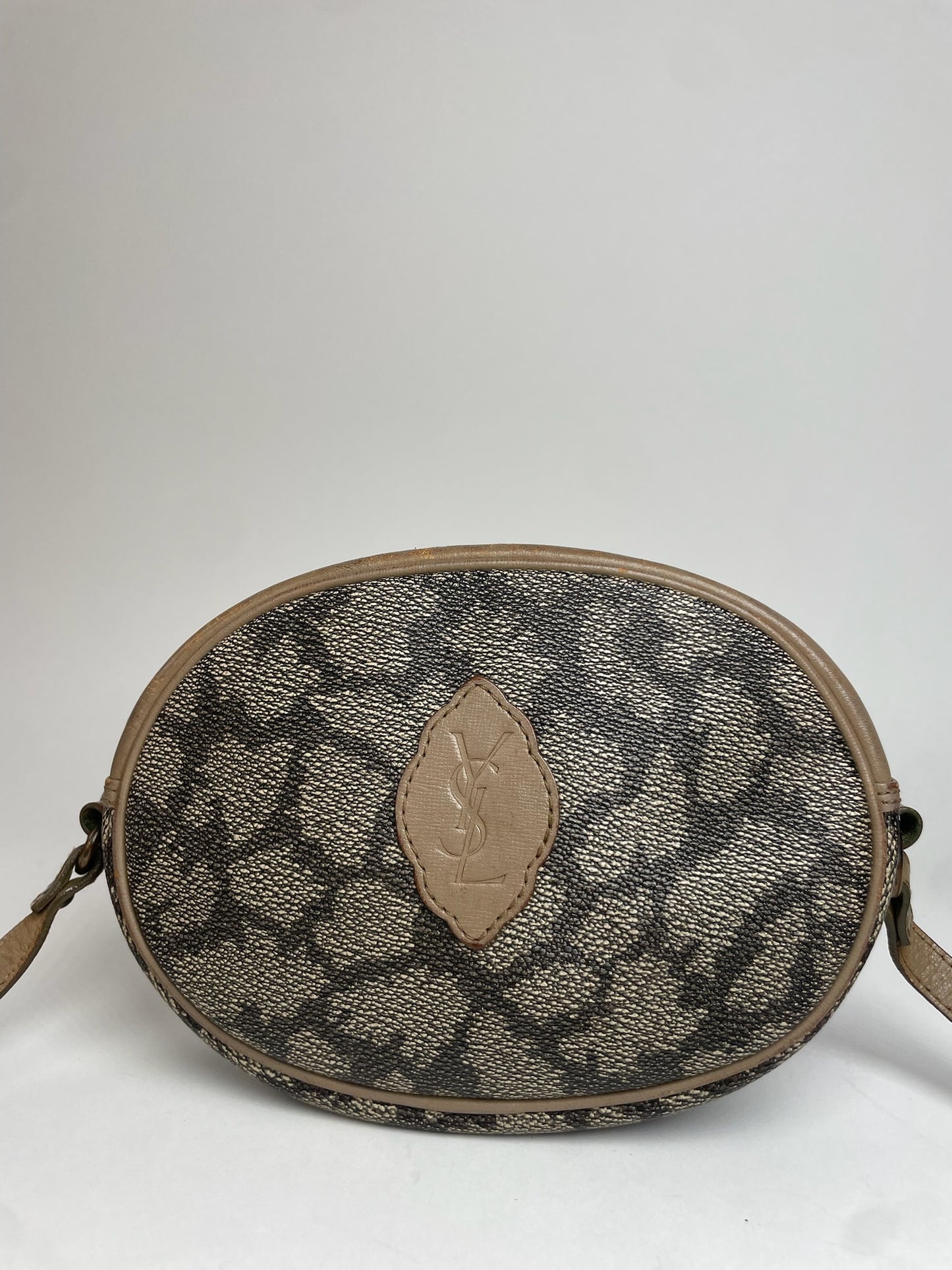 Vintage Yves Saint Laurent Leather Crossbody / Shoulder Bag Grey Black Brown