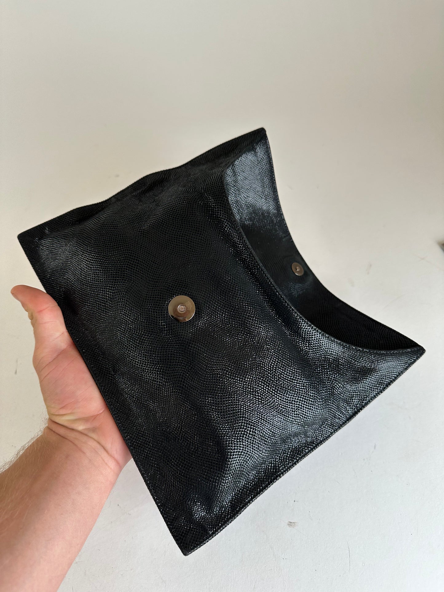 Vintage Loewe Madrid Snake Emblossed Leather Clutch Black