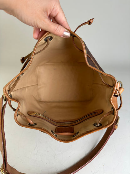 Vintage Etro Paisley Coated Canvas Bucket Bag Burgundy Brown