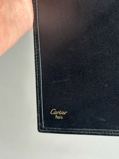 Porte-carte d'identité vintage en cuir verni Cartier noir