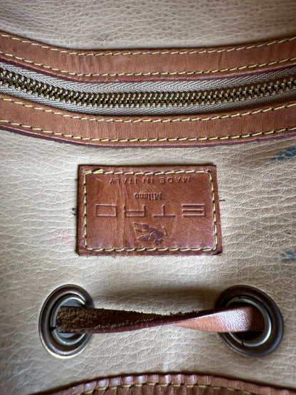 Vintage Etro Paisley Coated Canvas Bucket Bag Burgundy Brown