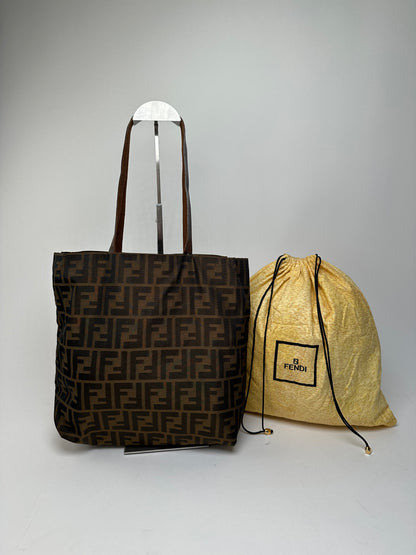 Vintage Fendi Zucca FF Canvas Tote Bag Tobacco Brown